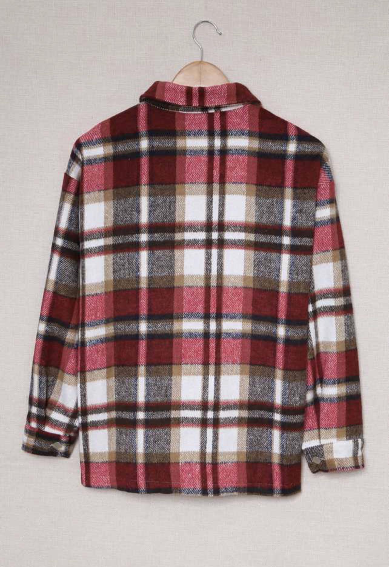 Fiery Red Geometric Plaid Print Pocketed Sweater