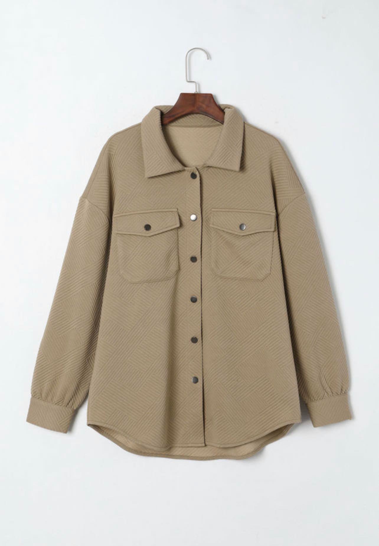 Khaki Solid Textured Flap Pocket Buttoned Shacket