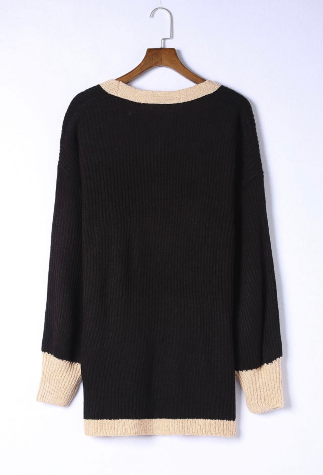 Black Contrast Trim Open Front Lantern Sleeves Cardigan