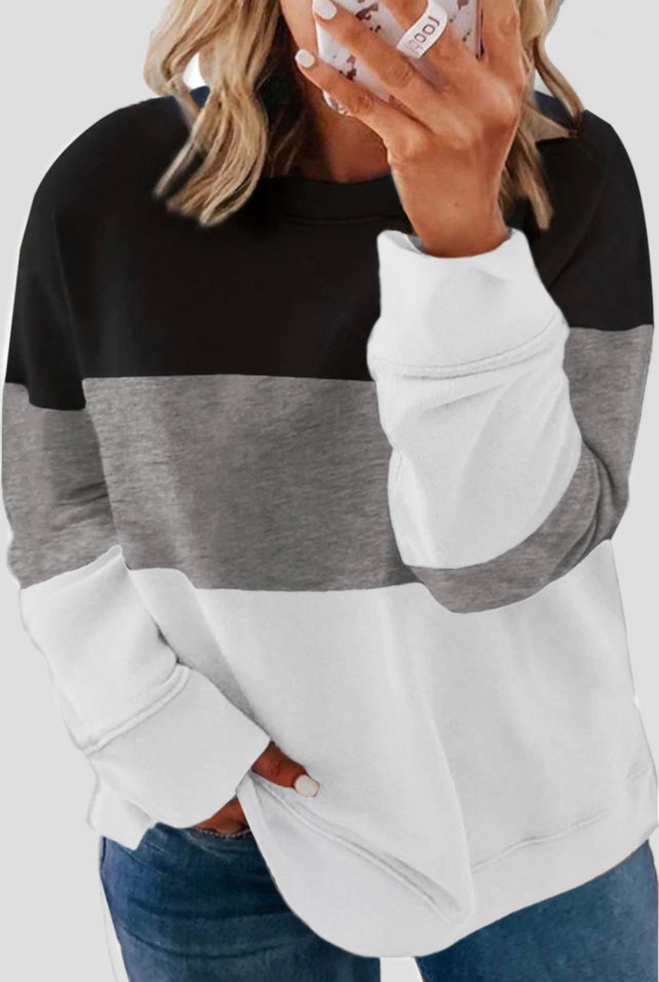 White Crew Neck Colorblock Plus Size Sweatshirt