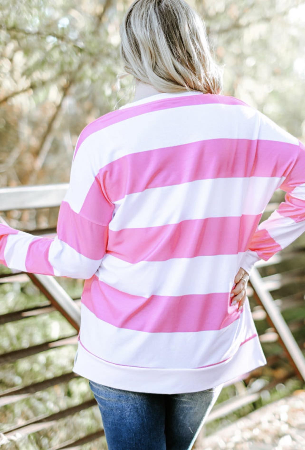 Pink Striped Side Slit Plus Size Sweatshirt