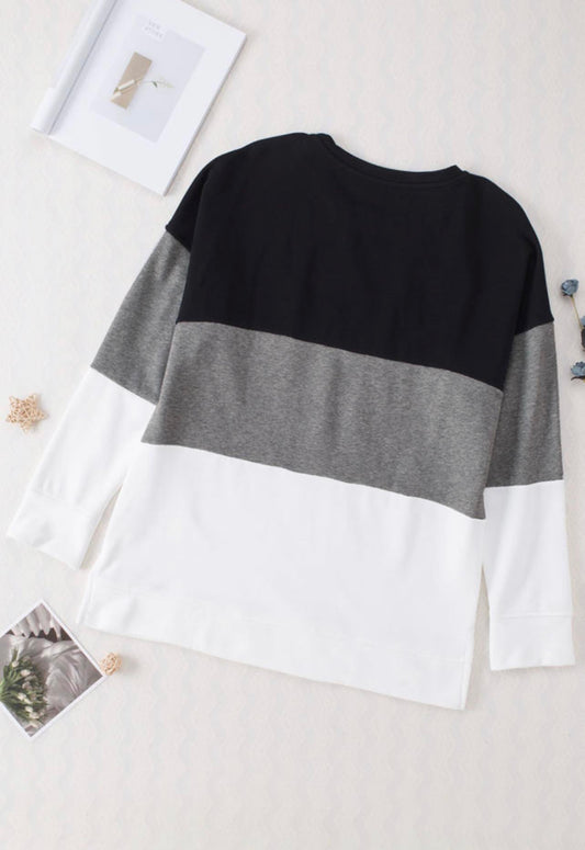 White Crew Neck Colorblock Plus Size Sweatshirt